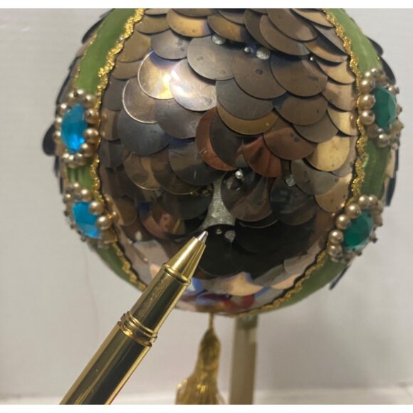 Vintage Large Push Pin Sequin Ornament With Velvet & Tassel Accent - Picture 6 of 9